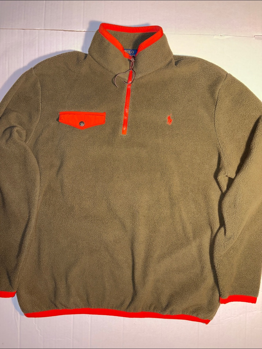 Polo Ralph Lauren Olive Green/Orange 1/4 Zip Fleece Men’s XL